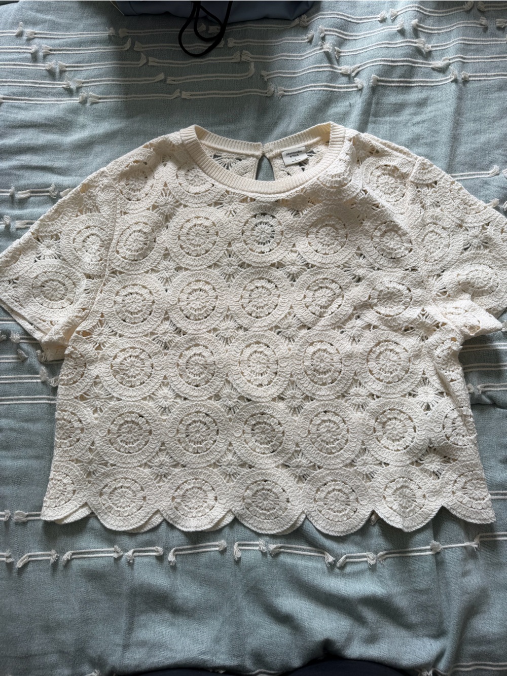 Abercrombie & Fitch Cream Crochet Lace Short-Sleeve Top